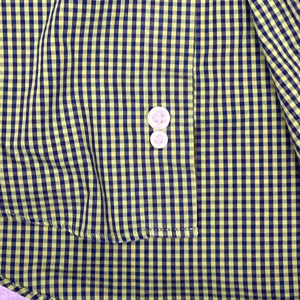 Lands' End Button Down Mens 16-33 Green Gingham No Iron Pinpoint Oxford